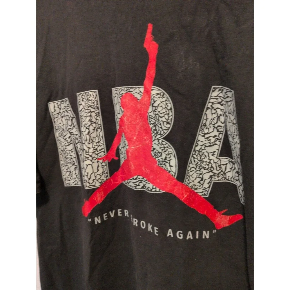 Vintage Nike Jordan Jump Shirt Embroidered Border Size Large Black & White